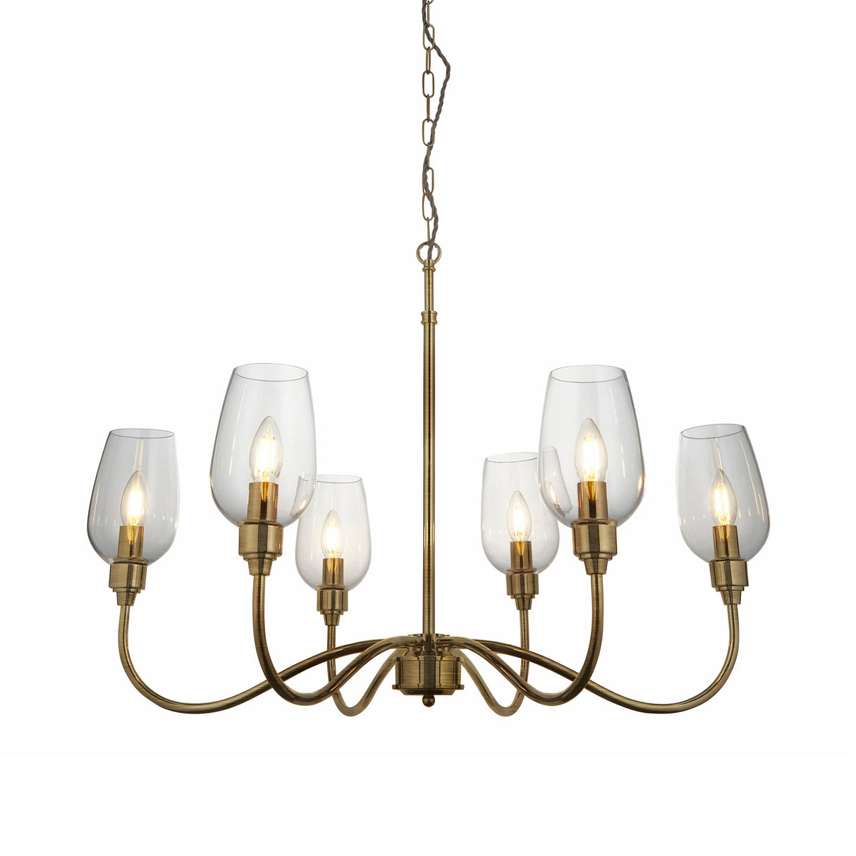 Amos Turret 6 Arm Chandelier Antique Brass –  from Amos Lighting + Home