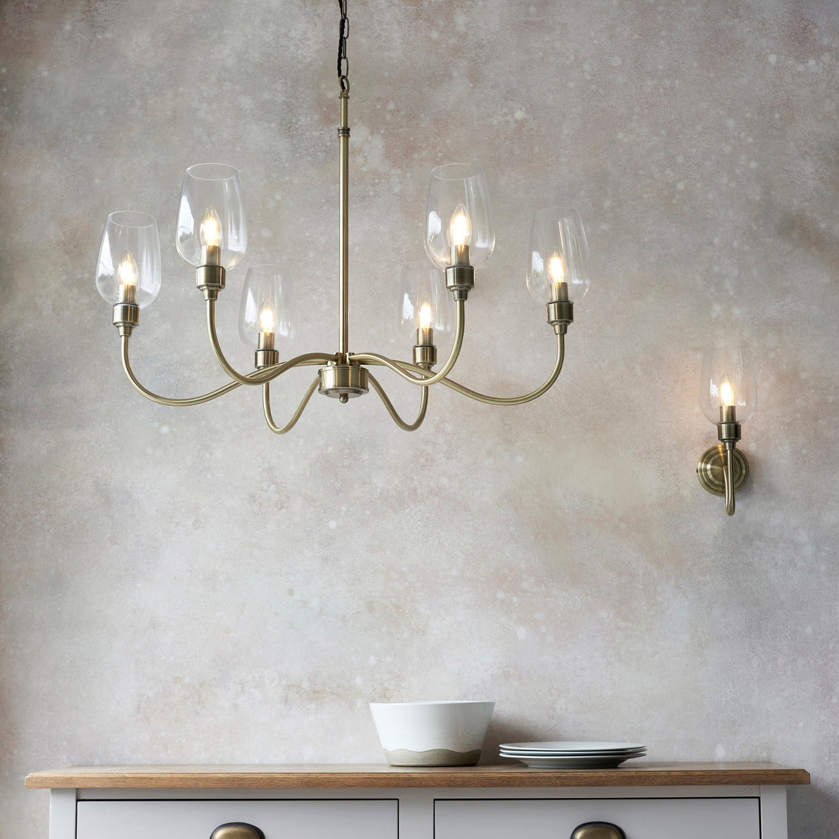 Amos Turret 6 Arm Chandelier Antique Brass –  from Amos Lighting + Home