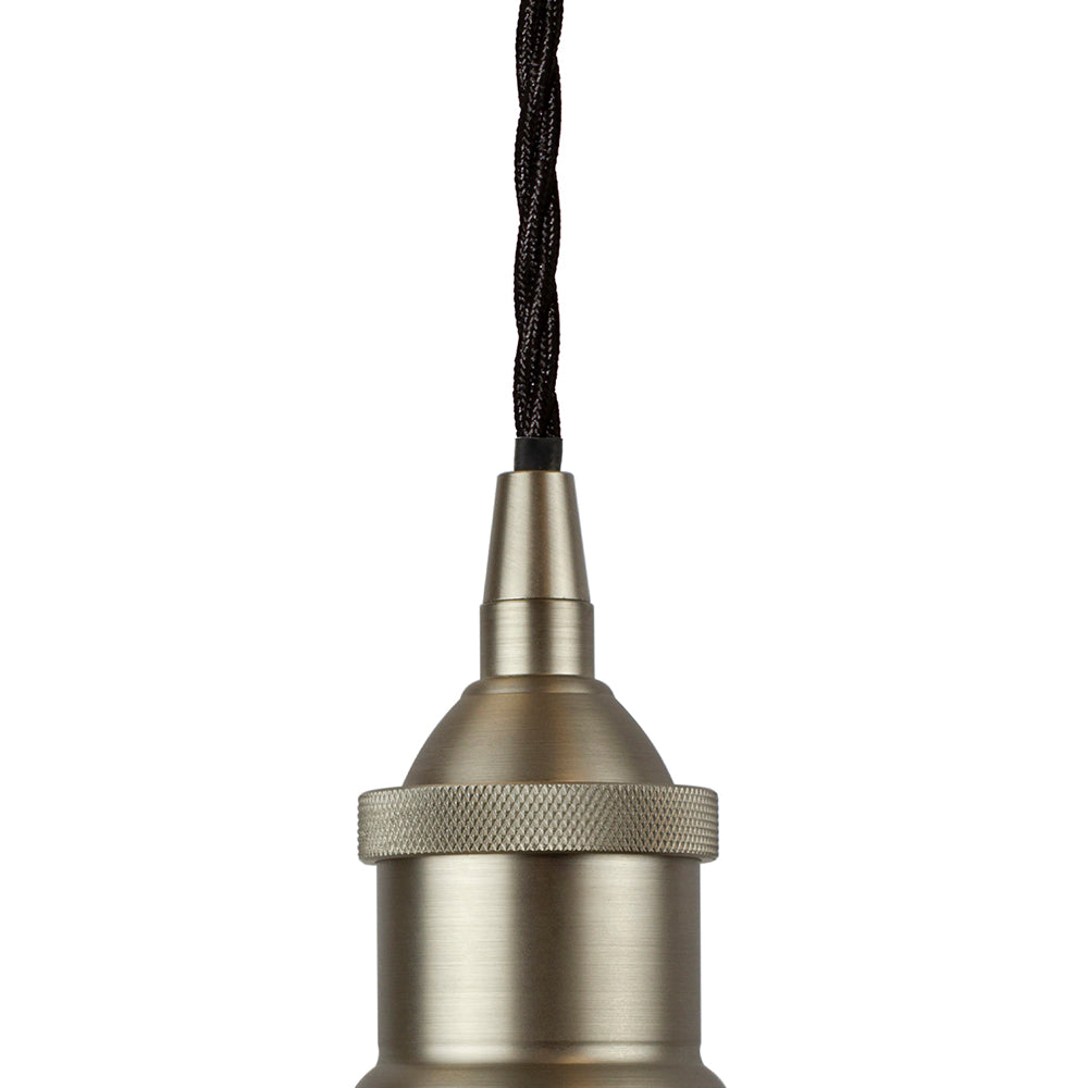 Soho Lighting Worcester Clay White Painted Pendant Light, Brushed Chrome Lamp Holder and Black Twisted Cable