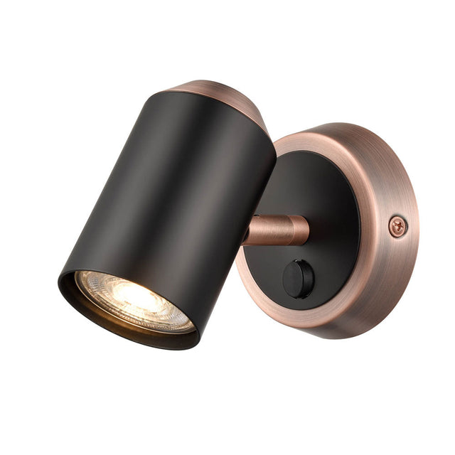 Brick Lane Alpha Single Spotlight Switched Black and Copper –  from Amos Lighting + Home