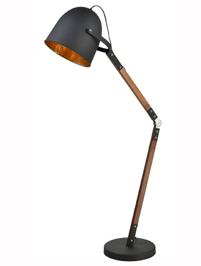 Brick Lane Arc Wooden Floor Lamp Black and Gold –  from Amos Lighting + Home