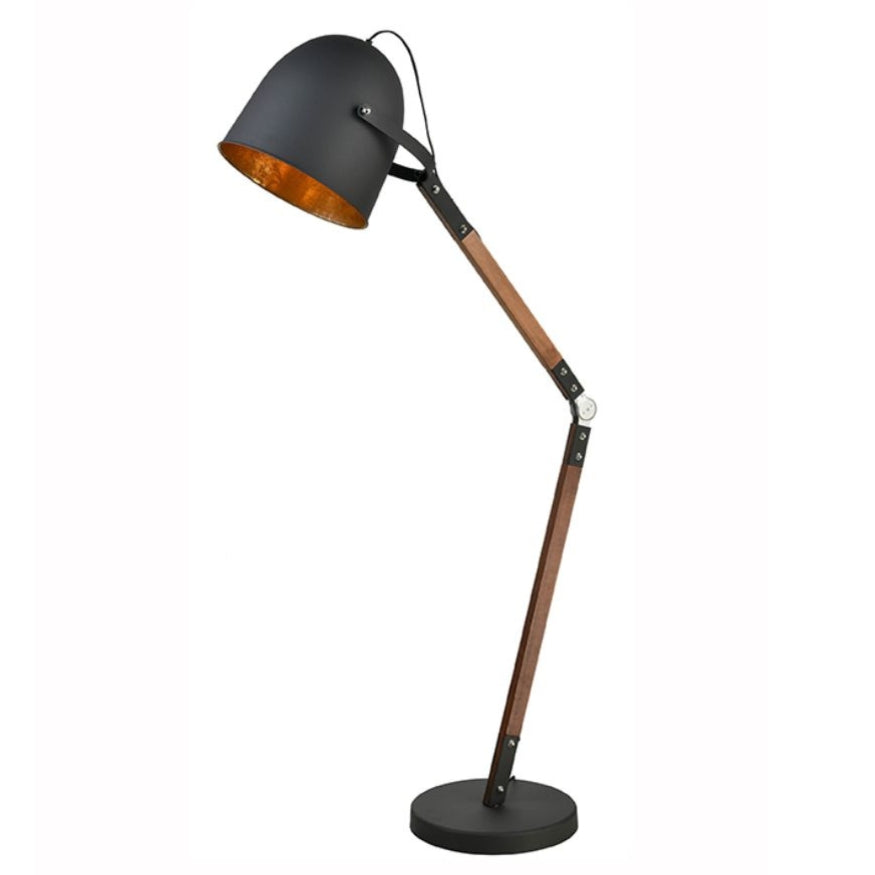 Franklite Arc Wooden Floor Lamp Black and Gold