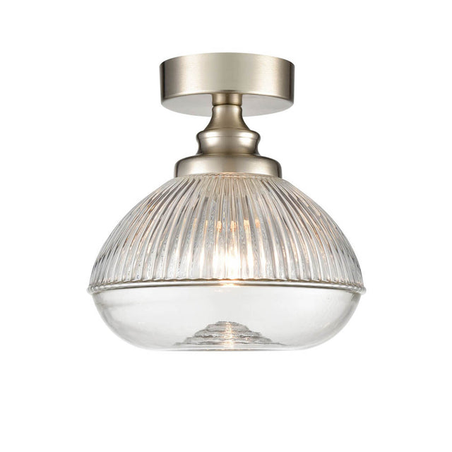 Brick Lane Artillery Flush Ceiling Light Satin Nickel & Ribbed Glass –  from Amos Lighting + Home