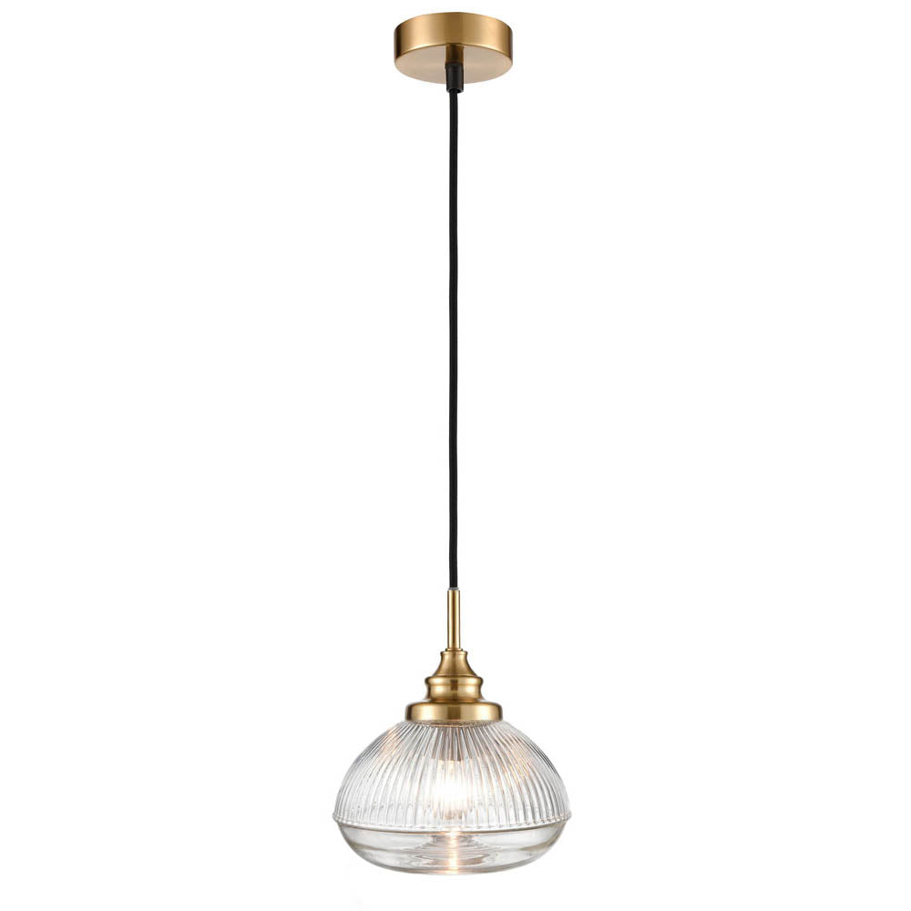 Brick Lane Artillery Pendant Brushed Brass and Ribbed Glass –  from Amos Lighting + Home