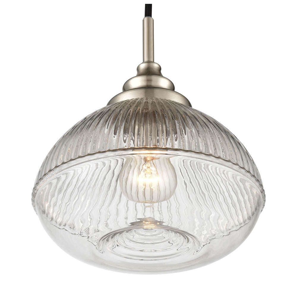 Brick Lane Artillery Pendant Satin Nickel and Ribbed Glass –  from Amos Lighting + Home