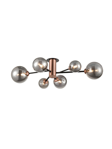 Brick Lane Atomic 6lt Flush Ceiling Light Copper & Smoked Glass –  from Amos Lighting + Home