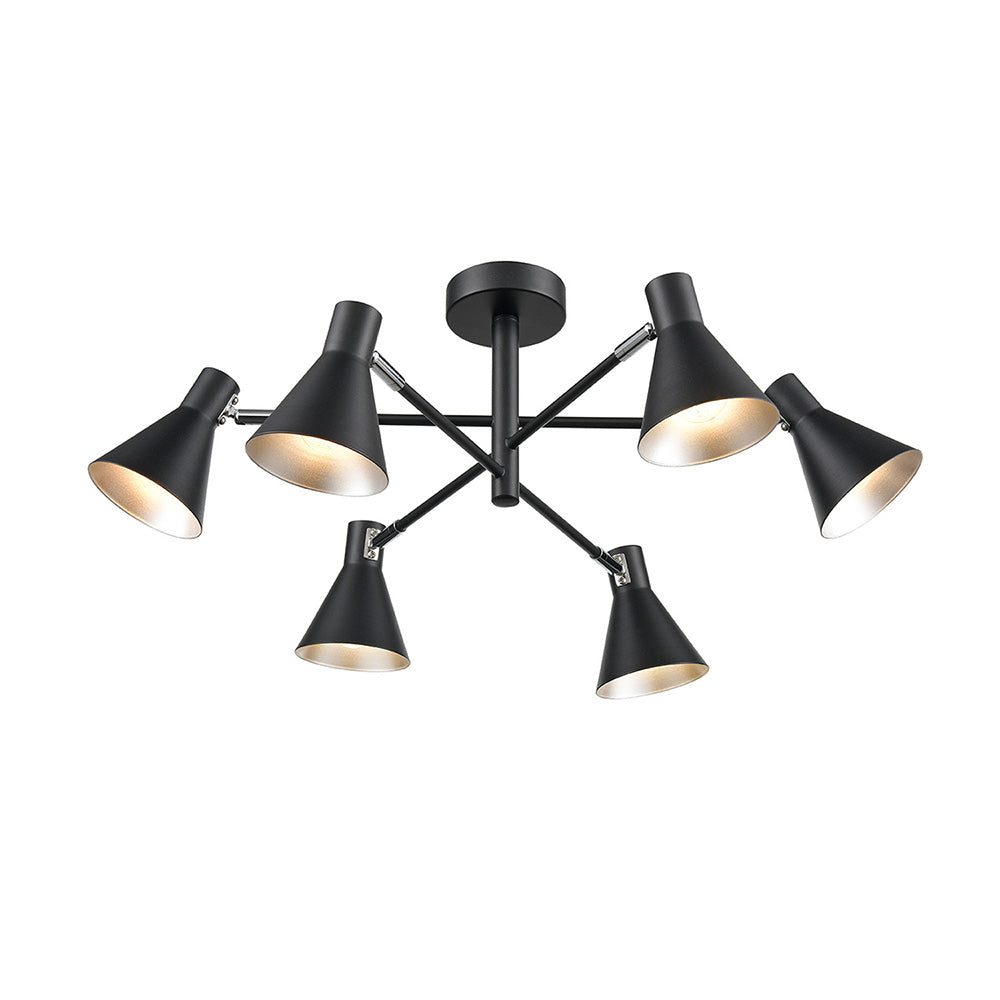 Brick Lane Eugenia 6 Light Adjustable Spotlight Black and Silver –  from Amos Lighting + Home