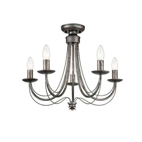 Brick Lane Handel 5 Light Chandelier Brushed Silver Ironwork –  from Amos Lighting + Home