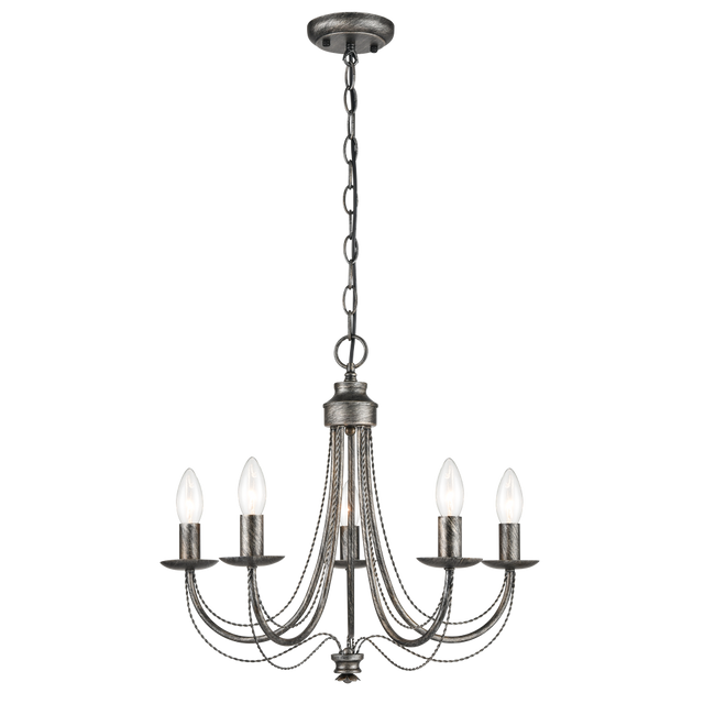 Brick Lane Handel 5 Light Chandelier Brushed Silver Ironwork –  from Amos Lighting + Home