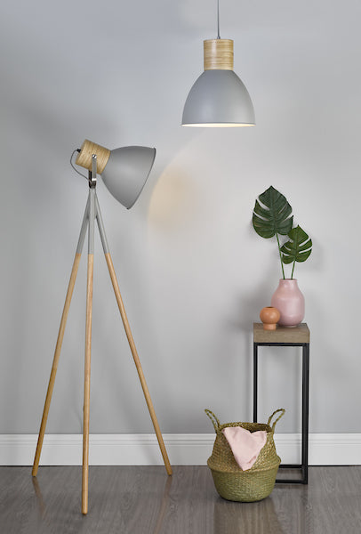 Dar Adna Floor Lamp Grey and Wood –  from Amos Lighting + Home