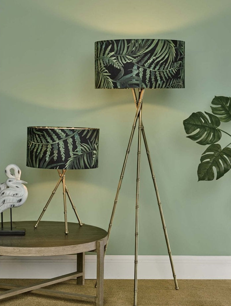 Dar Bamboo Easy Fit Large Shade Green Leaf Print –  from Amos Lighting + Home