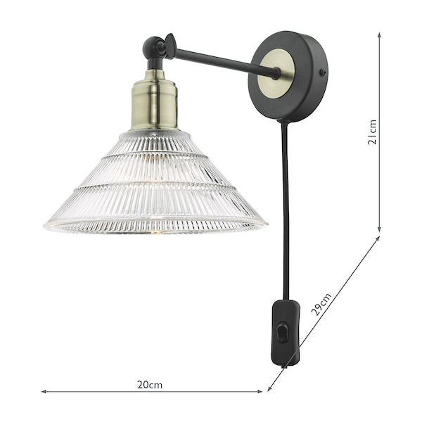 Dar Boyd Single Wall Light Antique Brass & Matt Black - Plug In –  from Amos Lighting + Home