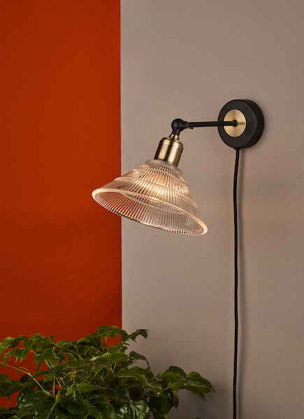 Dar Boyd Single Wall Light Antique Brass & Matt Black - Plug In –  from Amos Lighting + Home