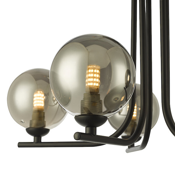 Dar Cradle 5 Light Semi Flush Matt Black Smoked Glass –  from Amos Lighting + Home