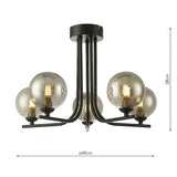 Dar Cradle 5 Light Semi Flush Matt Black Smoked Glass –  from Amos Lighting + Home