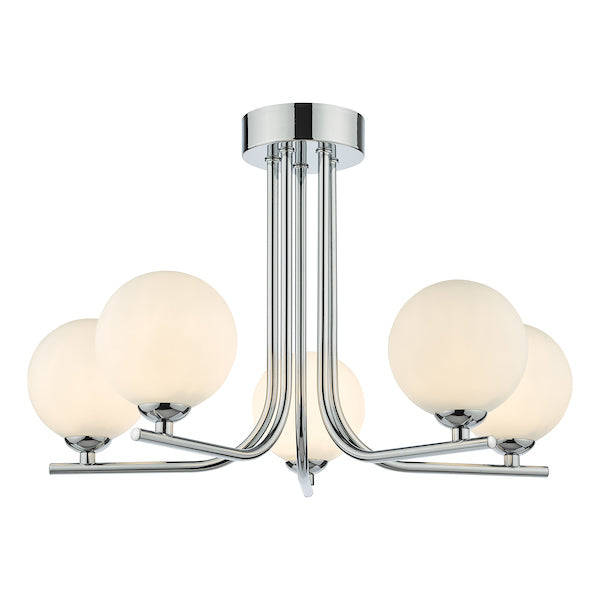 Dar Cradle 5 Light Semi Flush Polished Chrome Opal Glass –  from Amos Lighting + Home