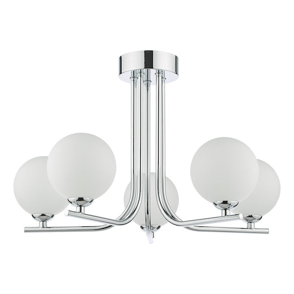 Dar Cradle 5 Light Semi Flush Polished Chrome Opal Glass –  from Amos Lighting + Home