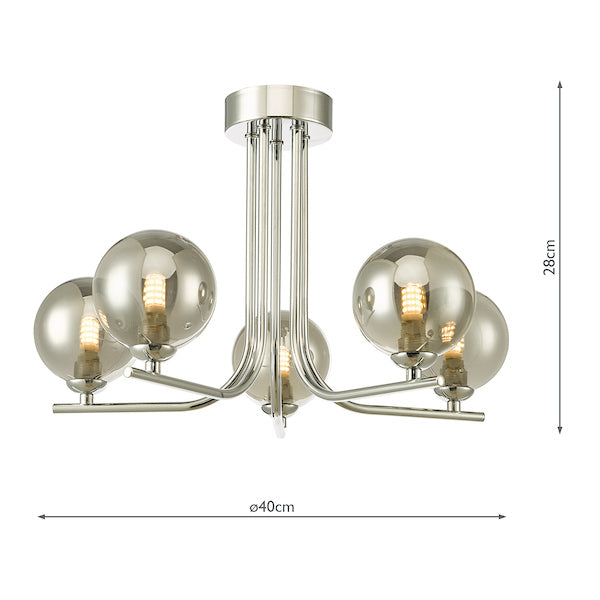 Dar Cradle 5 Light Semi Flush Polished Chrome Smoked Glass –  from Amos Lighting + Home