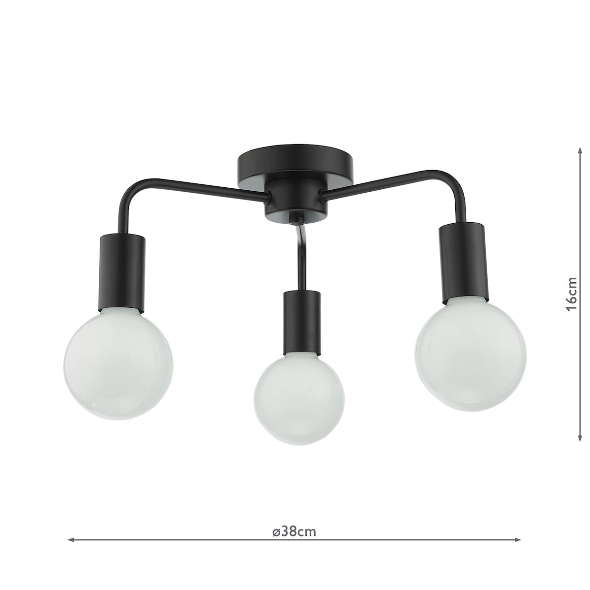 Dar Dena 3 Light Flush Matt Black –  from Amos Lighting + Home