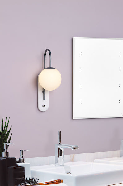 Dar Deuce Bathroom Wall Light Marble with Opal Glass –  from Amos Lighting + Home