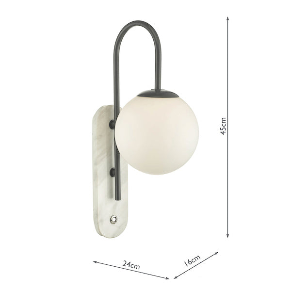 Dar Deuce Bathroom Wall Light Marble with Opal Glass –  from Amos Lighting + Home