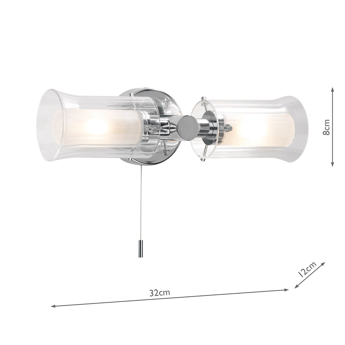 Dar Elba Bathroom 2 Light Wall Light Polished Chrome Glass IP44 –  from Amos Lighting + Home