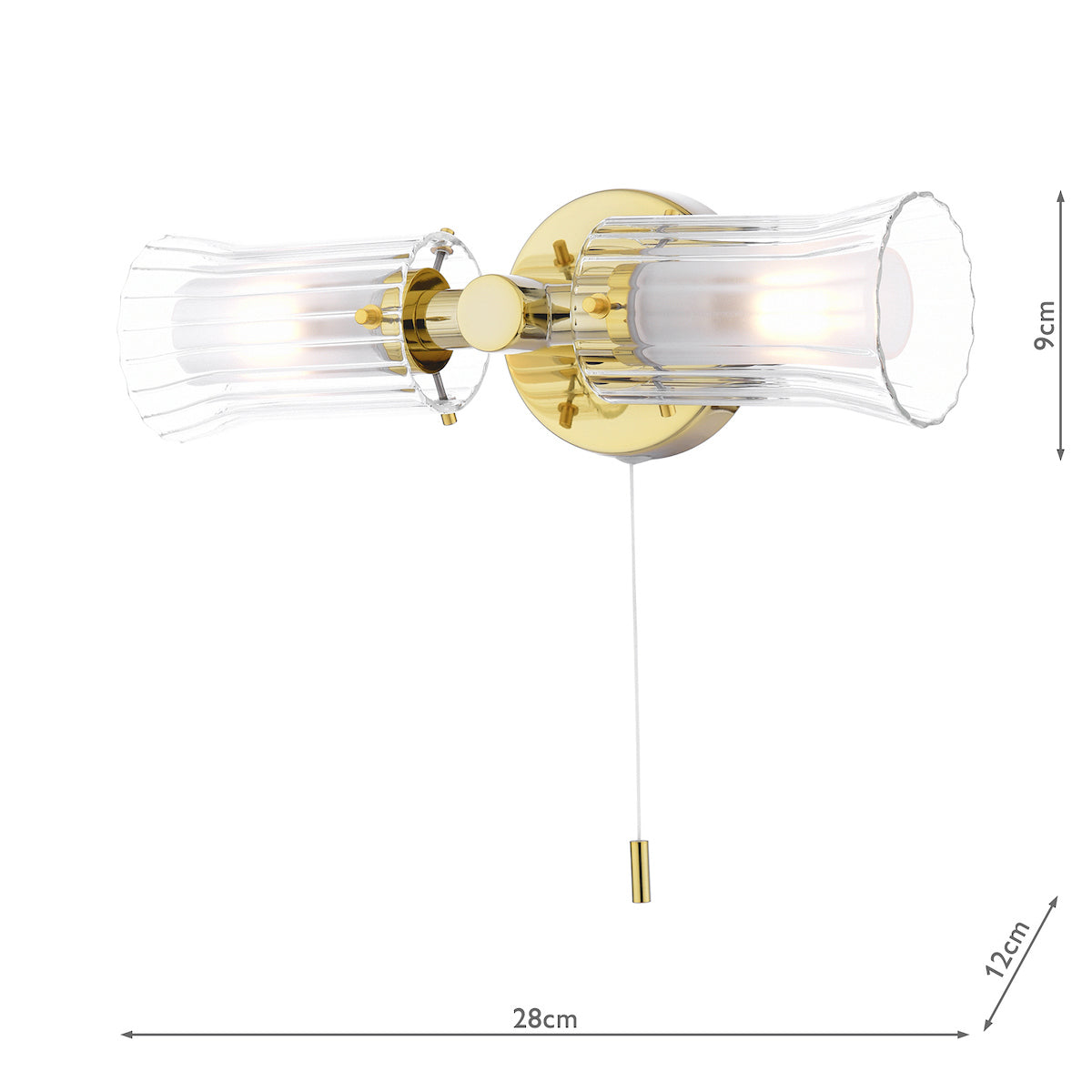 Dar Elba Bathroom 2 Light Wall Light Polished Gold Glass IP44 –  from Amos Lighting + Home