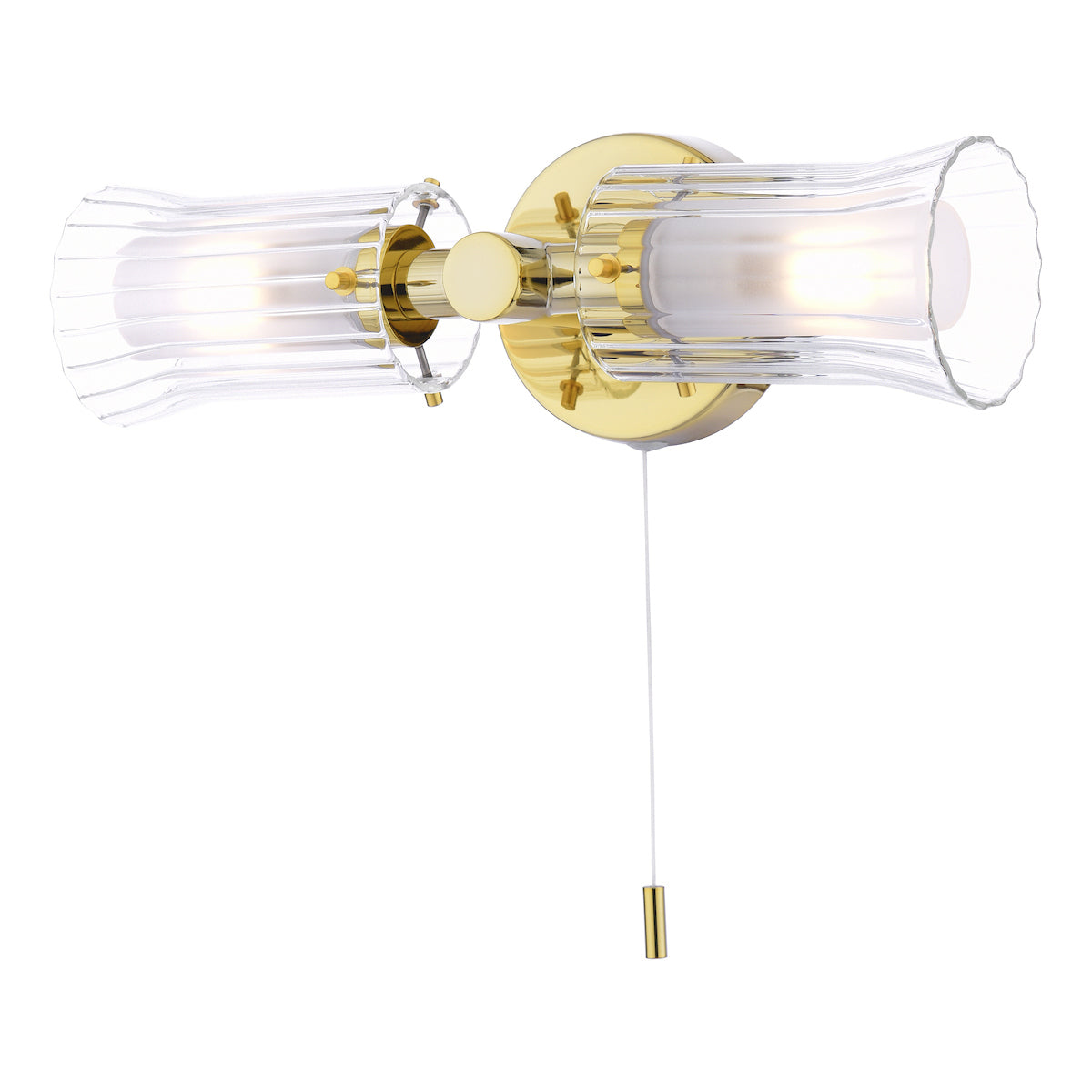 Dar Elba Bathroom 2 Light Wall Light Polished Gold Glass IP44 –  from Amos Lighting + Home