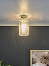 Dar Emerson Semi Flush Antique Brass & Cylinder Ribbed Glass –  from Amos Lighting + Home