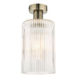 Dar Emerson Semi Flush Antique Brass & Cylinder Ribbed Glass –  from Amos Lighting + Home