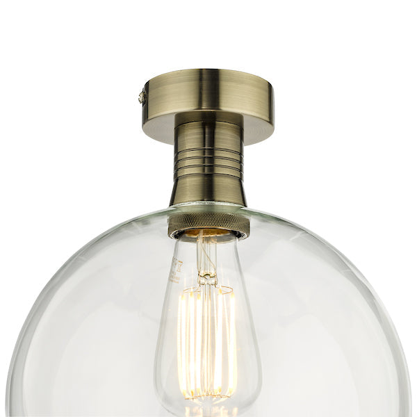 Dar Emerson Semi Flush Antique Brass &amp; Round Clear Glass –  from Amos Lighting + Home