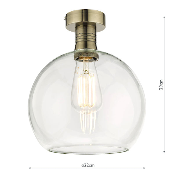 Dar Emerson Semi Flush Antique Brass &amp; Round Clear Glass –  from Amos Lighting + Home