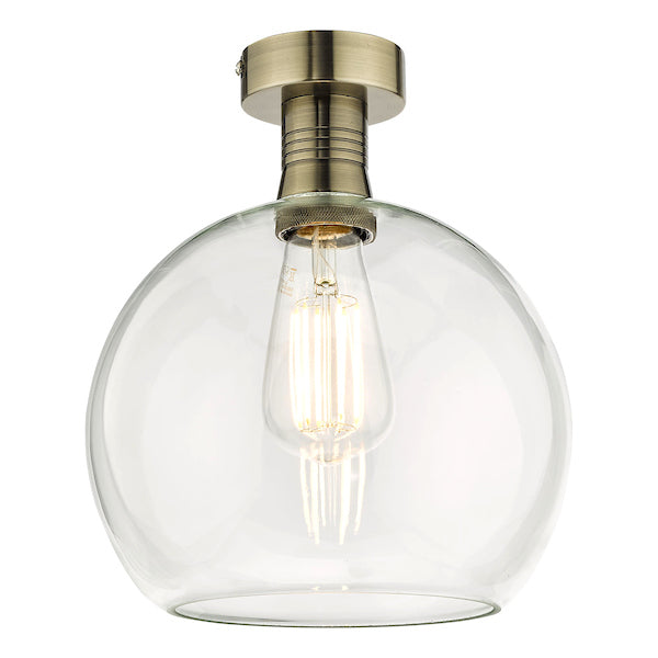 Dar Emerson Semi Flush Antique Brass &amp; Round Clear Glass –  from Amos Lighting + Home