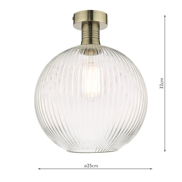 Dar Emerson Semi Flush Antique Brass & Round Ribbed Glass –  from Amos Lighting + Home