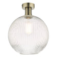 Dar Emerson Semi Flush Antique Brass & Round Ribbed Glass –  from Amos Lighting + Home