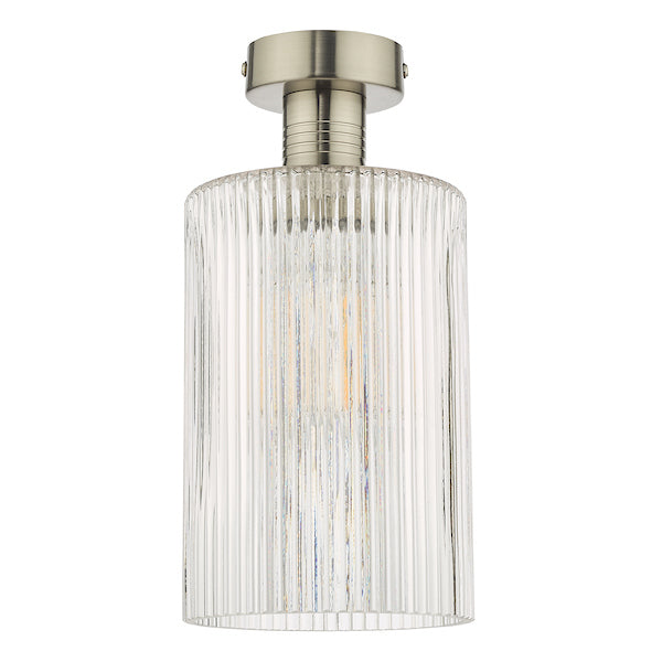 Dar Emerson Semi Flush Antique Chrome & Cylinder Ribbed Glass –  from Amos Lighting + Home