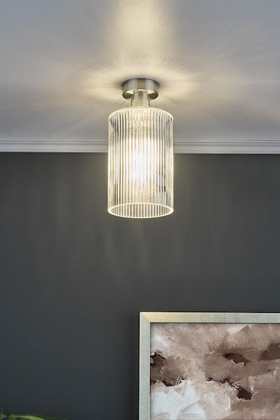 Dar Emerson Semi Flush Antique Chrome & Cylinder Ribbed Glass –  from Amos Lighting + Home