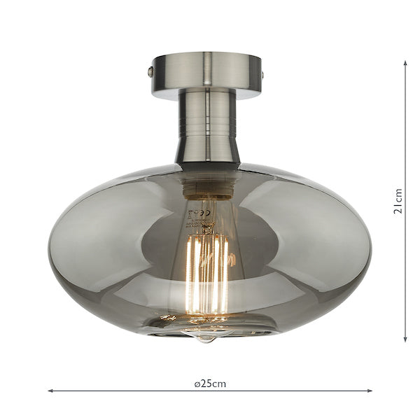 Dar Emerson Semi Flush Antique Chrome & Oval Smoked Glass –  from Amos Lighting + Home