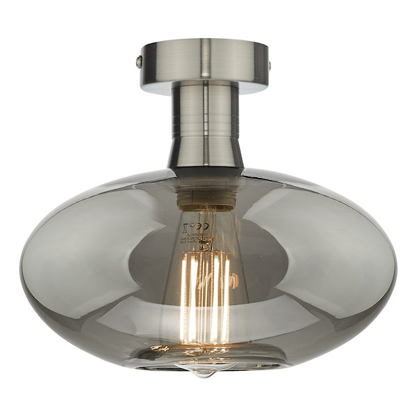 Dar Emerson Semi Flush Antique Chrome & Oval Smoked Glass –  from Amos Lighting + Home