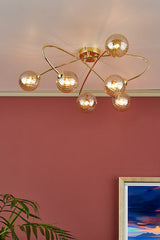 Dar Etta 6lt Semi Flush Ceiling Light Gold with Champagne Glass –  from Amos Lighting + Home