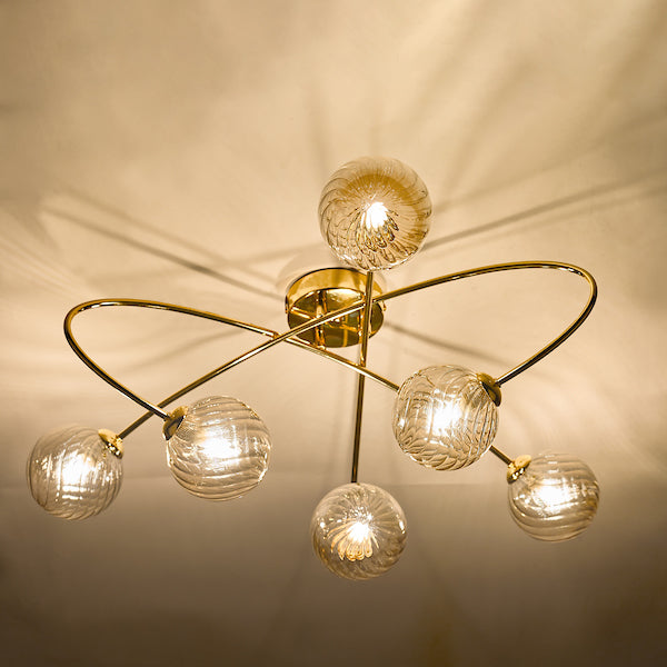 Dar Etta 6lt Semi Flush Ceiling Light Gold with Champagne Glass –  from Amos Lighting + Home