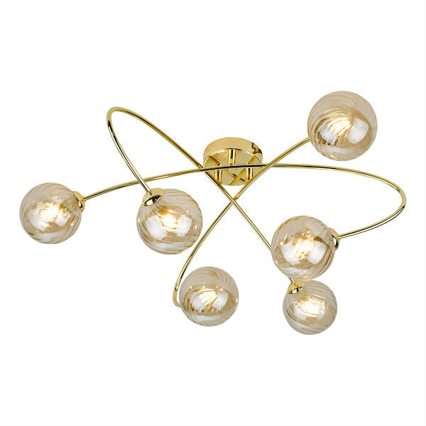 Dar Etta 6lt Semi Flush Ceiling Light Gold with Champagne Glass –  from Amos Lighting + Home