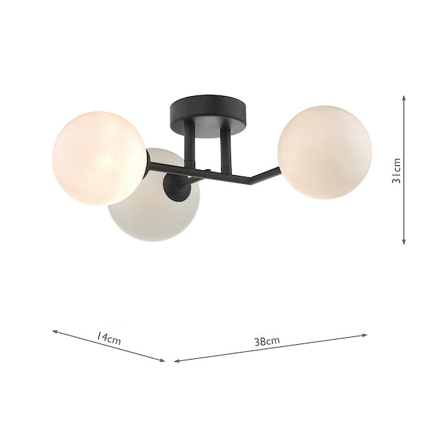 Dar Euan 3 Light Flush Ceiling Light Black –  from Amos Lighting + Home