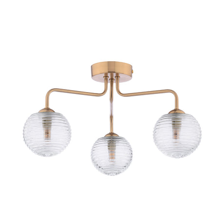 Dar Feya 3 Light Semi-Flush Antique Bronze & Ribbed Glass –  from Amos Lighting + Home