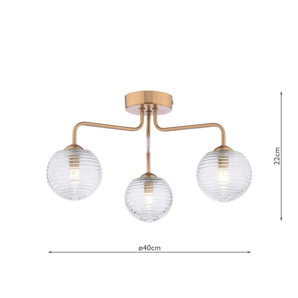 Dar Feya 3 Light Semi-Flush Antique Bronze & Ribbed Glass –  from Amos Lighting + Home