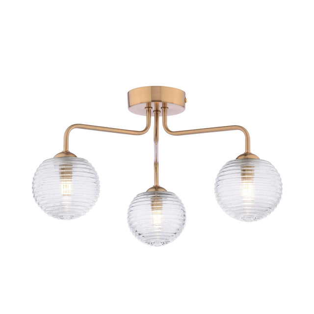 Dar Feya 3 Light Semi-Flush Antique Bronze & Ribbed Glass –  from Amos Lighting + Home