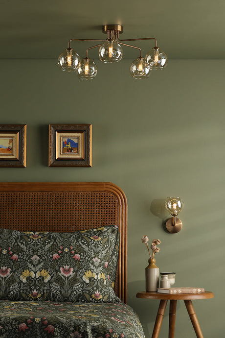 Dar Feya 5 Light Semi-Flush Antique Bronze & Champagne Dimpled Glass –  from Amos Lighting + Home