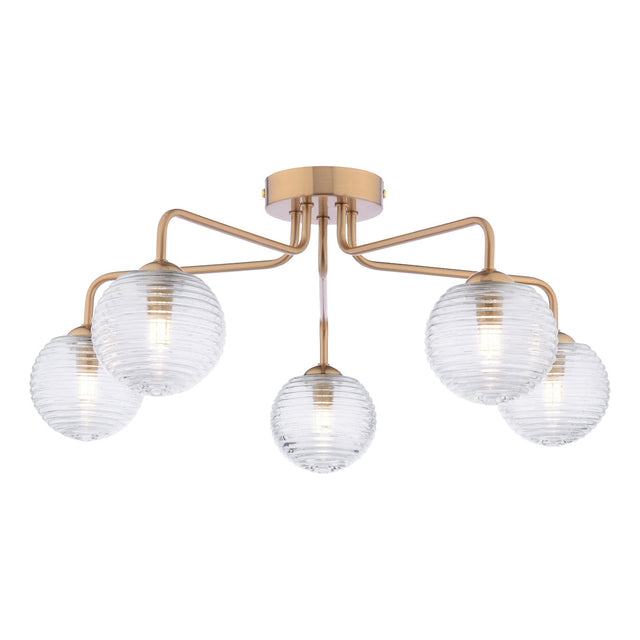 Dar Feya 5 Light Semi-Flush Antique Bronze & Ribbed Glass –  from Amos Lighting + Home