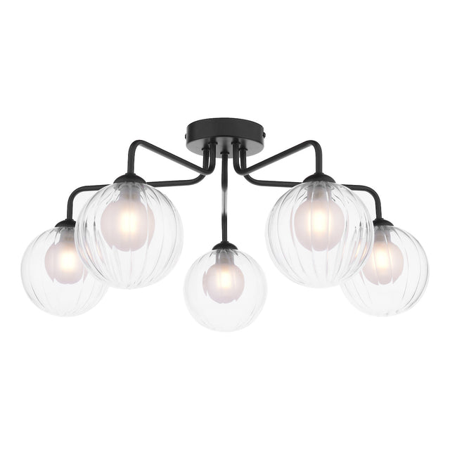 Dar Feya 5 Light Semi-Flush Matt Black & Clear/Opal Glass –  from Amos Lighting + Home