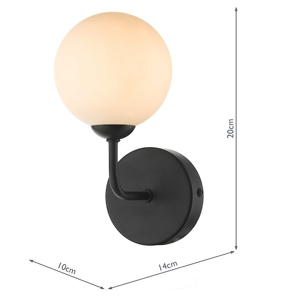 Dar Feya Wall Light Matt Black Opal Glass –  from Amos Lighting + Home